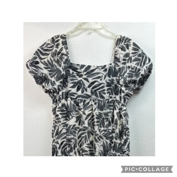 Hayden black & dark gray leaf print silk-organza - like square neck A line dress - Picture 4 of 8